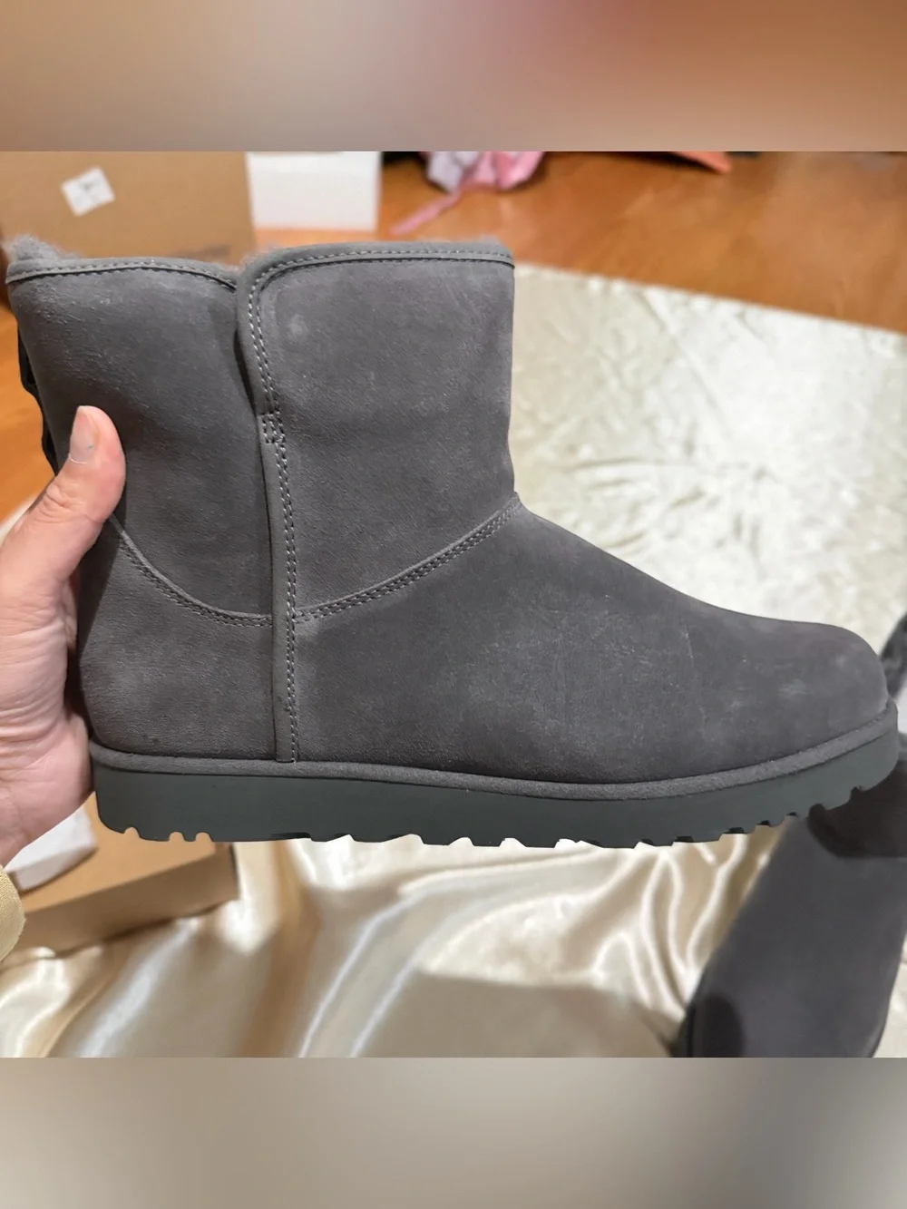UGG Grey Cory II Shearling Lined Ankle Booties Boots Size 10M new W/ Box